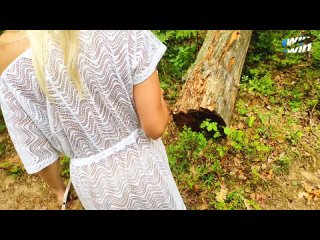 the milf fell behind the tourist group in the forest and fucked a dude in a tight hole